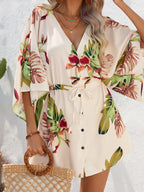 Block Drawstring Waist Button Up Dress (8)