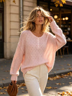 Pointelle Button-front Round Neck Knit Top (19)