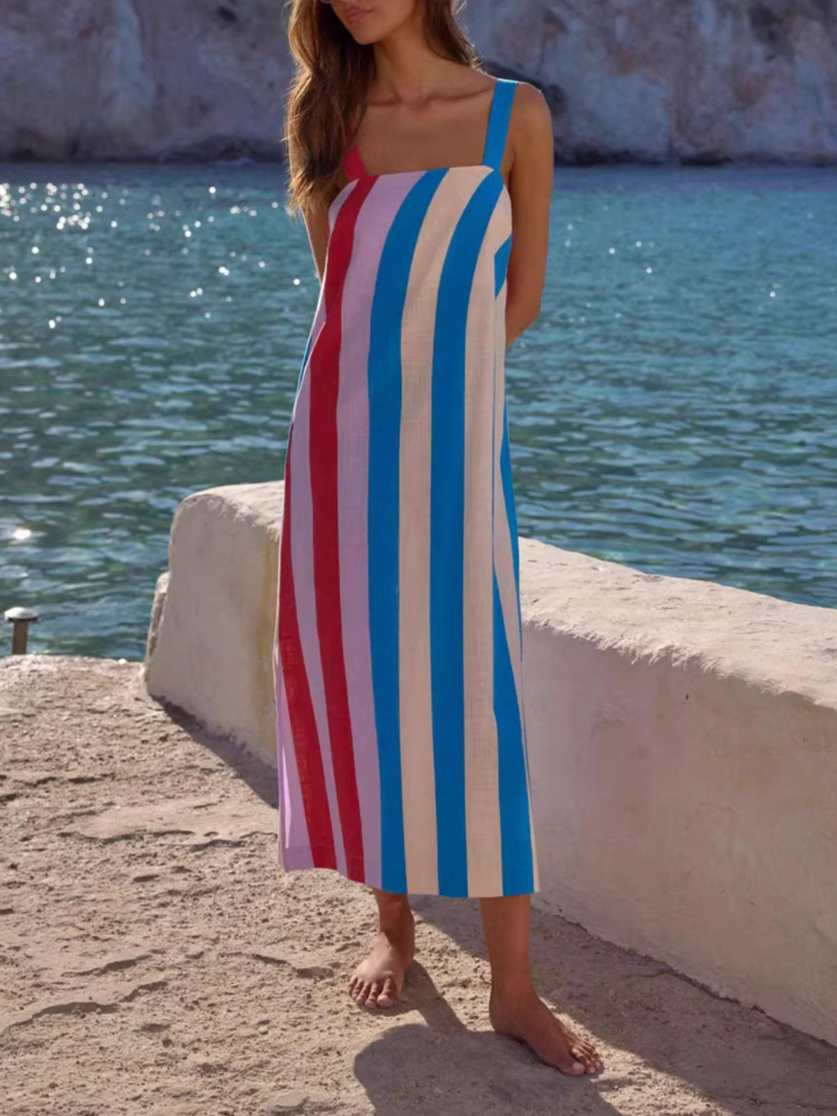 Striped Wide Strap Midi Dress (4)