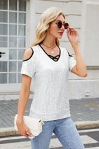 Sequin Crisscross V-neck Cold Shoulder Blouse (8)