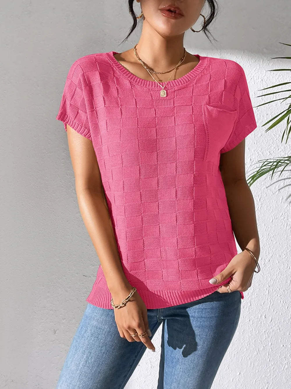 Round Neck Short Sleeve Knit Top (9)