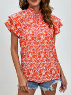 Ditsy Floral Mock Neck Flounce Sleeve Blouse (9)