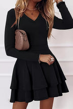 Layered Long Sleeve V-neck Mini Dress (16)
