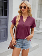 Decorative Button Notched Short Sleeve T-shirt (20)