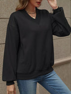 V-neck Solid Color Casual Sweatshirt (15)