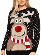 Christmas Reindeer Graphic Round Neck Sweater (5)