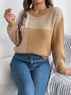 Block Striped Round Neck Sweater