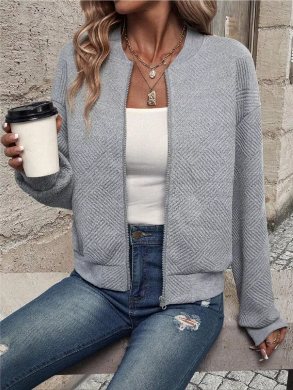 Textured Knit Zip-up Bomber Jacket (24)