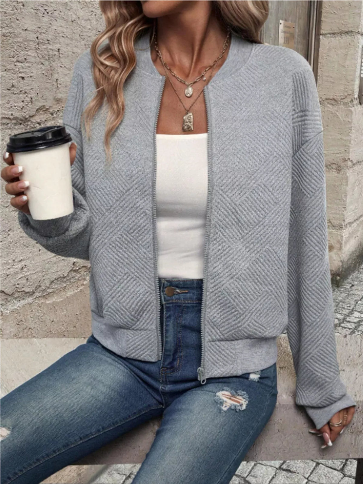 Textured Knit Zip-up Bomber Jacket (24)