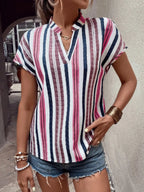 Striped Notched Short Sleeve Shirt (12)