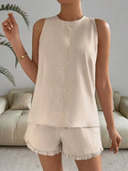Lace Detail Round Neck Tank Shorts Set (4)
