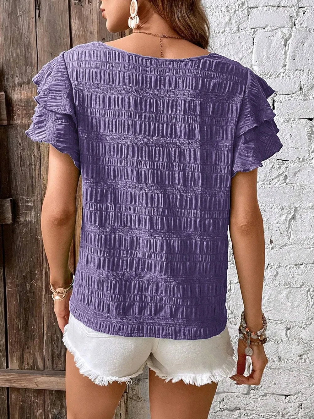 Round Neck Flounce Sleeve Blouse (22)