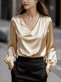 Satin V-neck Long Sleeve Blouse