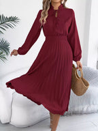 Smocked Pleated Tie Neck Dress (6)