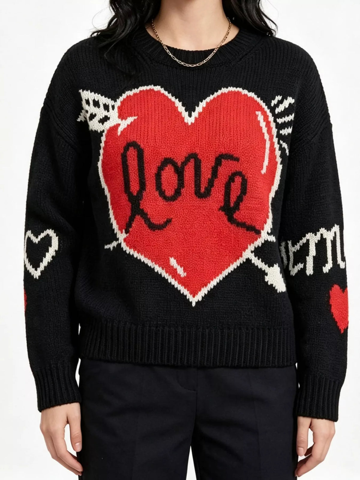 Heart Round Neck Ribbed Sweater (4)