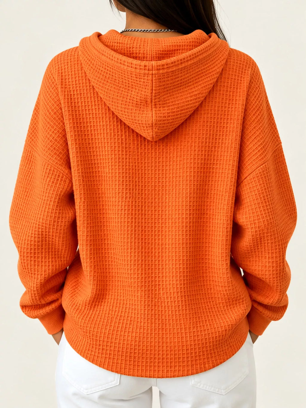 Full Size Waffle Knit Button Detail Hoodie Plus (32)