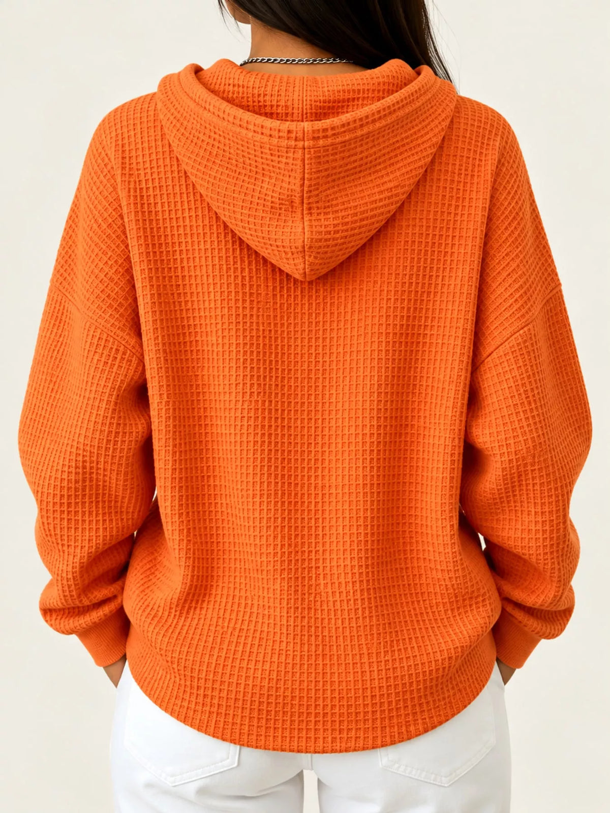 Full Size Waffle Knit Button Detail Hoodie Plus (32)