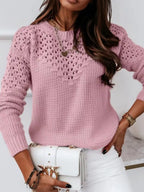 Textured Openwork Round Neck Sweater (3)