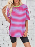 Contrast Striped Round Neck T-shirt
