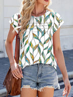 Printed Round Neck Cap Sleeve Top (6)