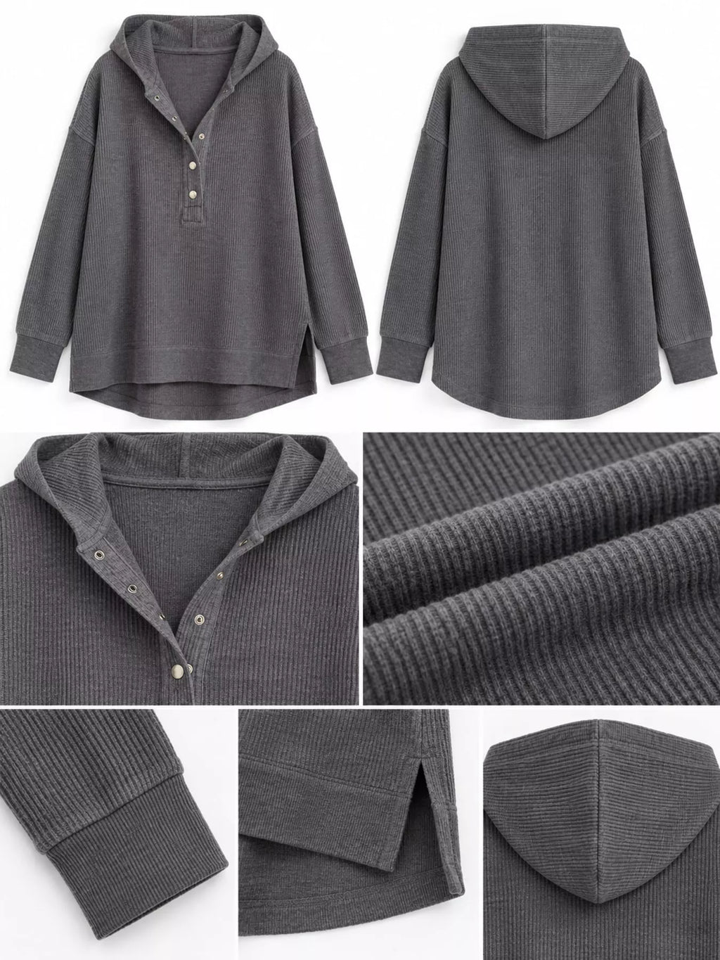 Full Size Snap Button Placket Dropped Shoulder Hoodie Plus (22)