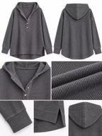 Full Size Snap Button Placket Dropped Shoulder Hoodie Plus (22)