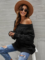 Cable Knit Openwork Off-shoulder Sweater (11)