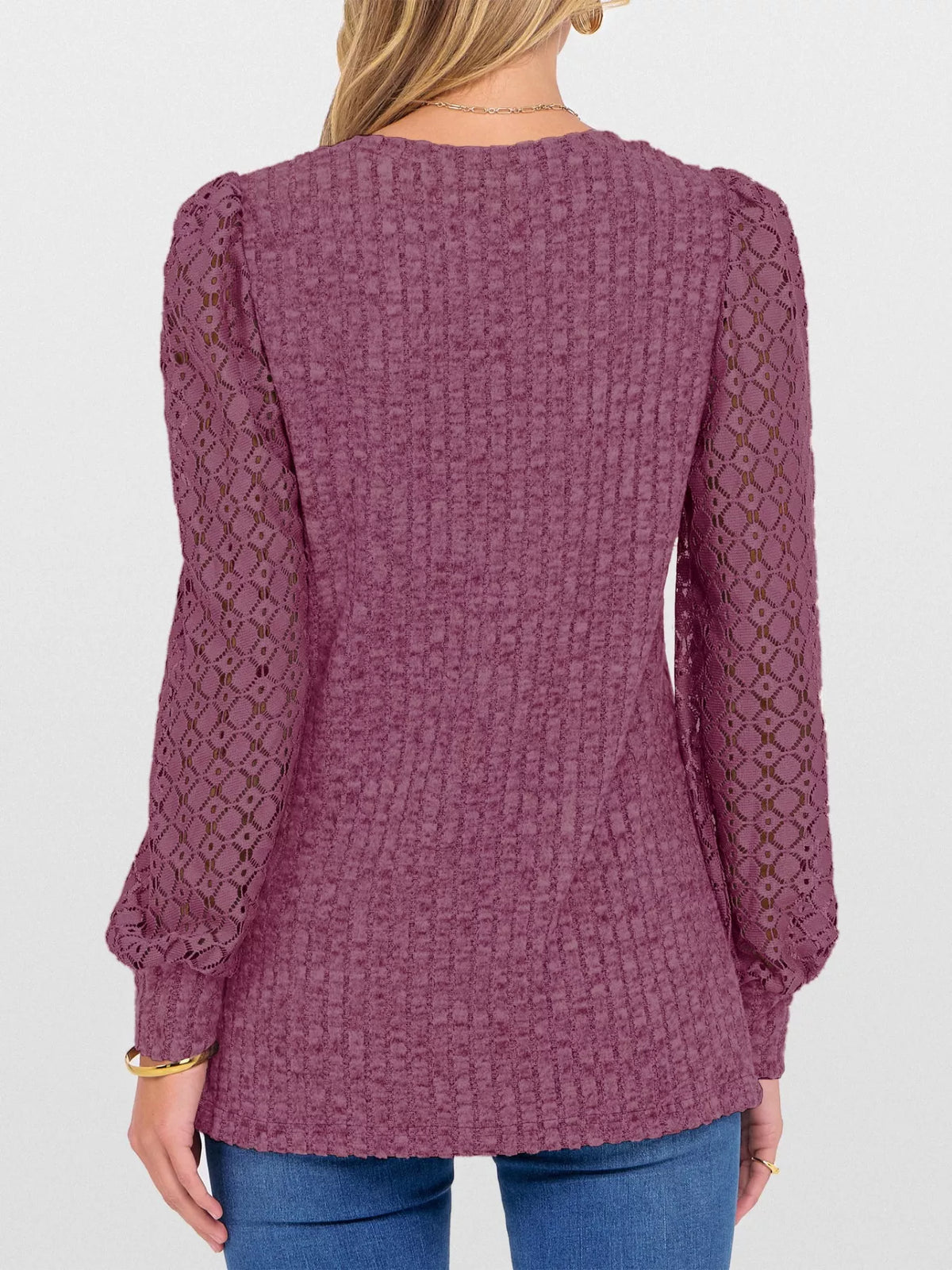 Lace Sleeve V-neck T-shirt (32)