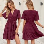 Solid Color V-neck Lace Dress photo 3