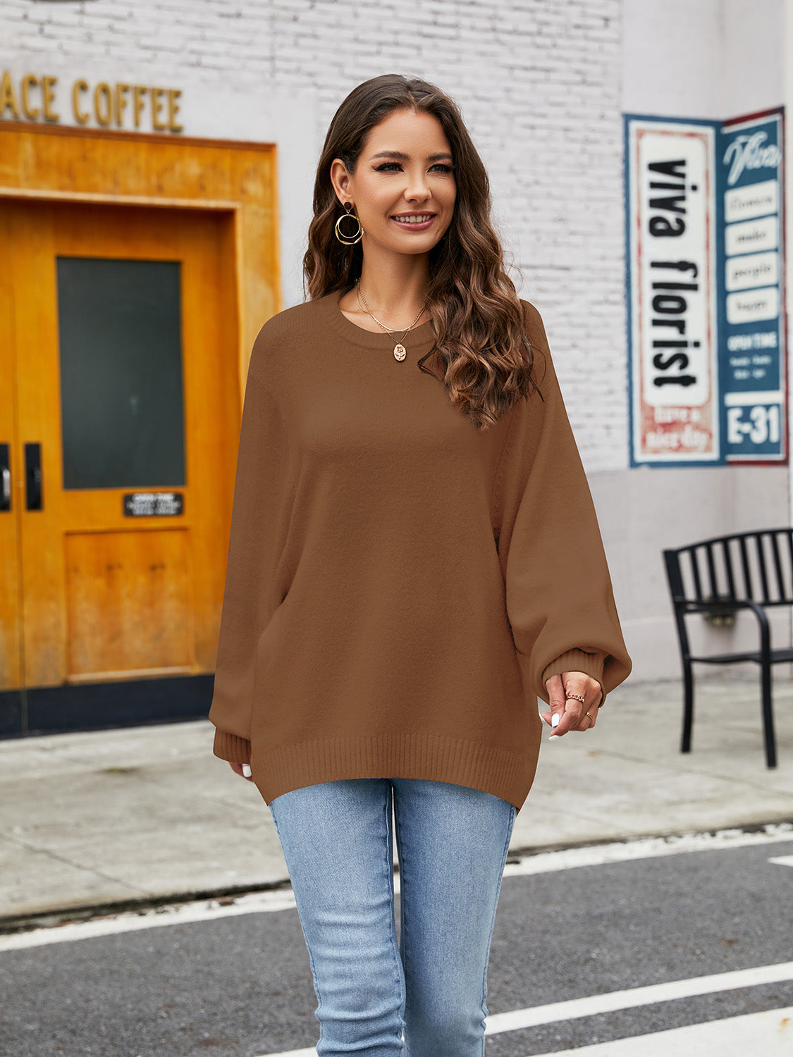 Round Neck Ribbed Trim Sweater (14)