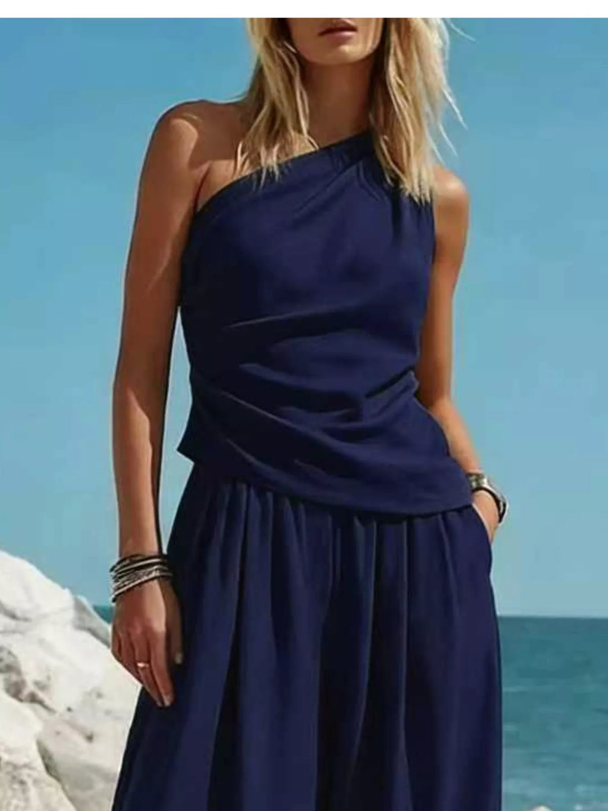 Full Size One-shoulder Top Wide Leg Pants Set Plus (14)