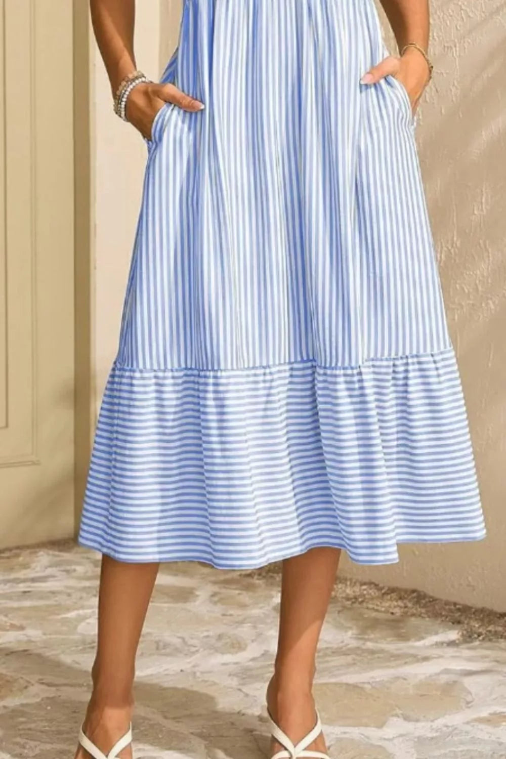 Striped Ruffle Sleeve Midi Dress (12)