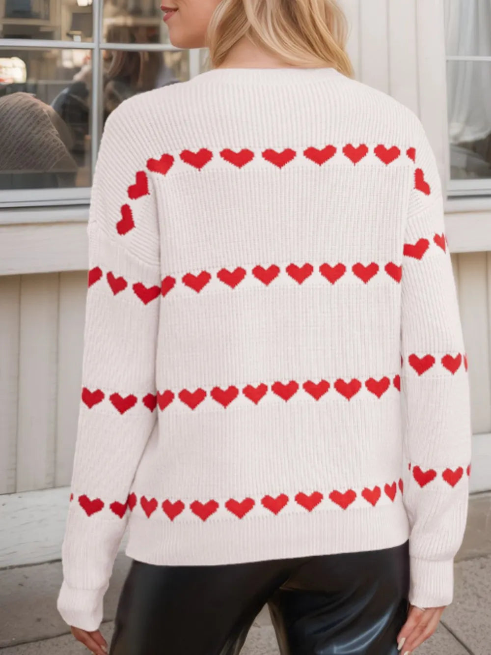 Heart Round Neck Long Sleeve Sweater (2)
