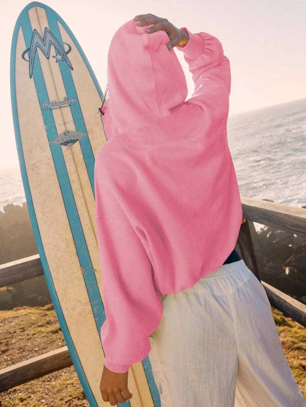 Half Zip Pocketed Dropped Shoulder Hoodie (12)