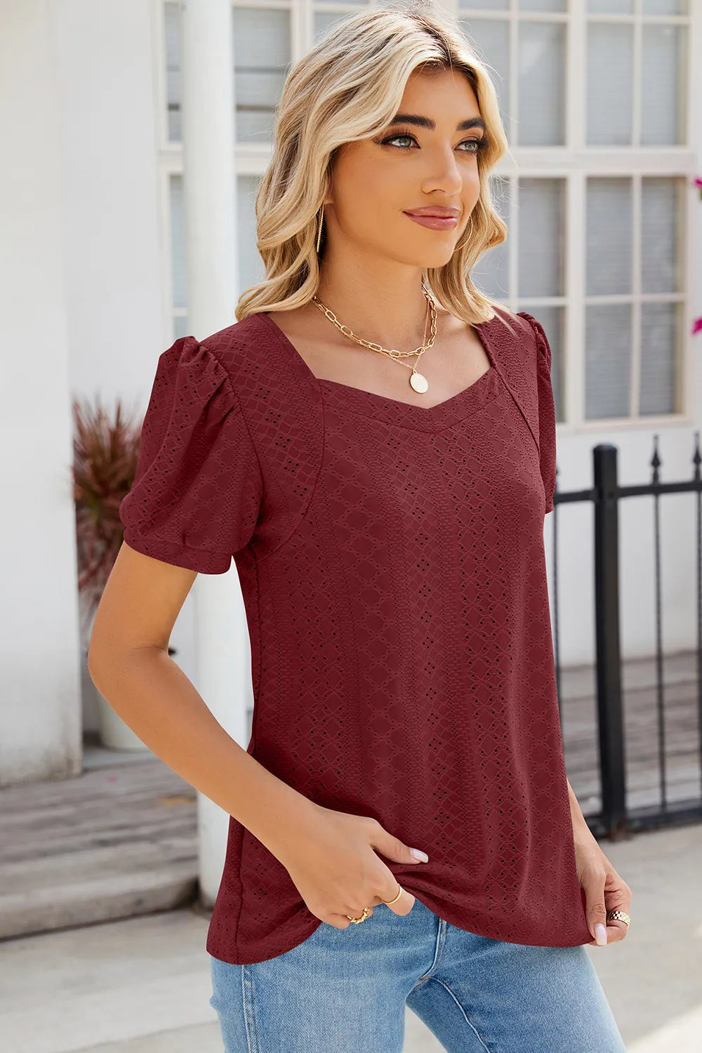 Eyelet Puff Sleeve T-shirt (23)