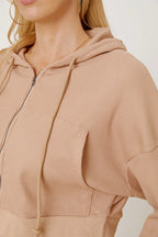 Waffle-knit Drawstring Zip Up Hoodie (6)