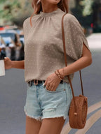 Swiss Dot Mock Neck Half Sleeve Blouse (8)