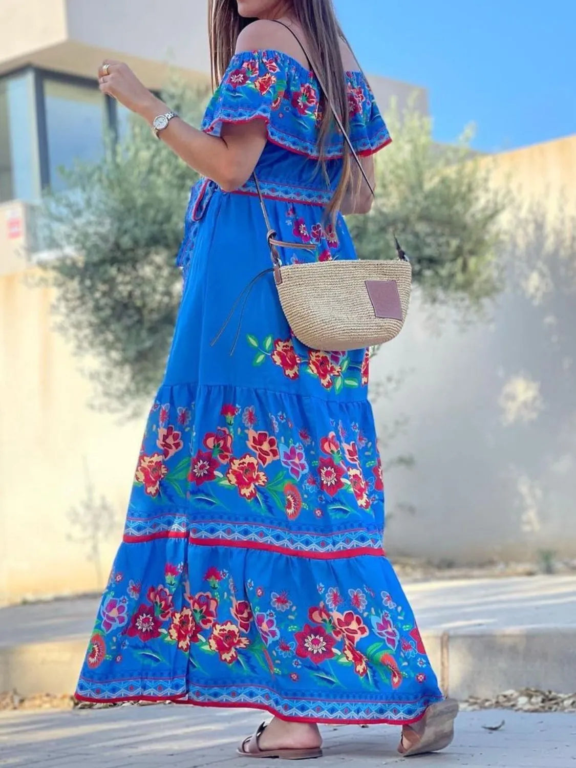 Floral Off Shoulder Ruffle Maxi Dress (22)