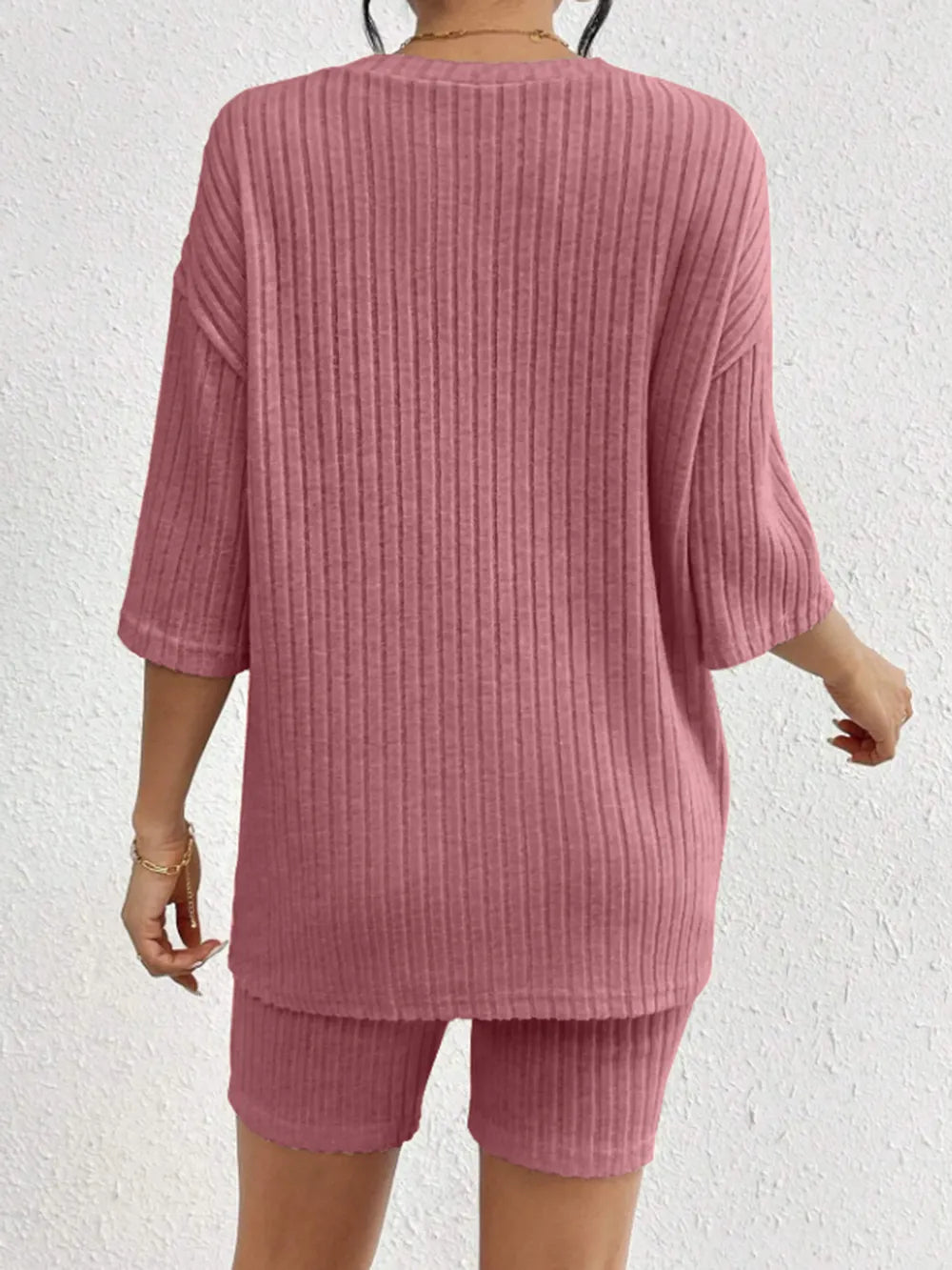 Ribbed Round Neck Top Shorts Set (26)