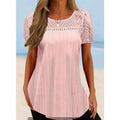 Pullover Round Neck Lace Patchwork Short-sleeved T-shirt variant CJCS201195001AZ|CJCS201195002BY|CJCS201195003CX|CJCS201195004DW|CJCS201195005EV|CJCS201195006FU