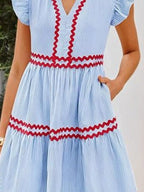Striped Ruffle Sleeve Tiered Dress (2)