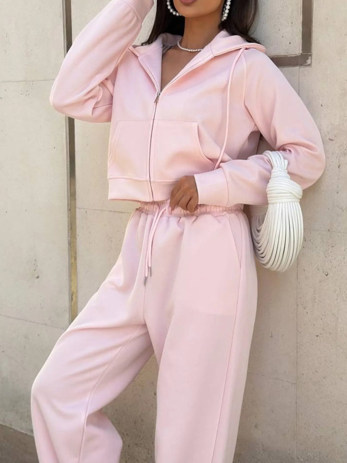Zip Up Drawstring Hoodie Pants Set (6)