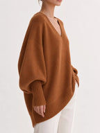 Full Size V-neck Oversized Batwing Sleeve Sweater Plus (35)