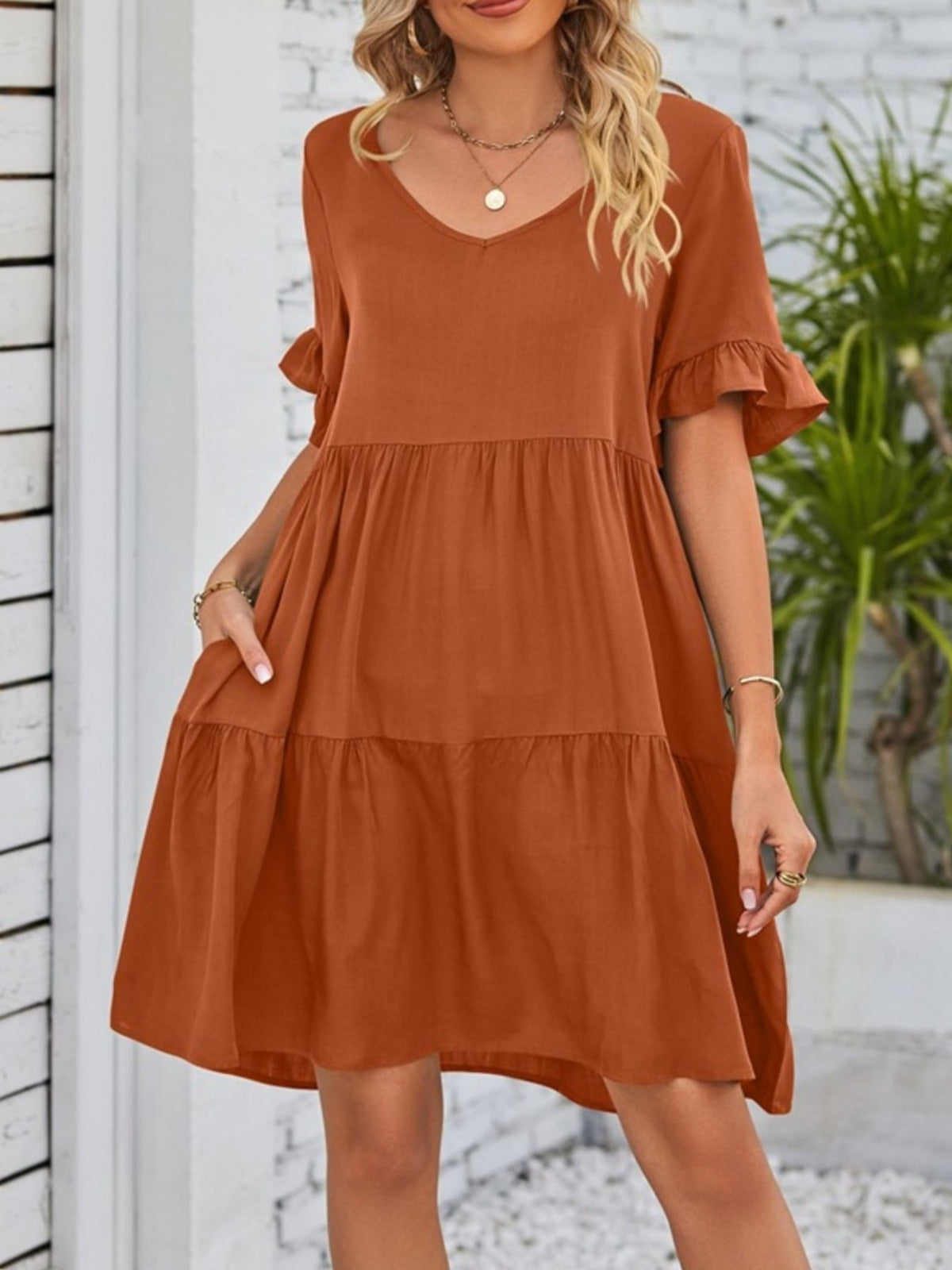 Ruffled Sleeve Tiered Mini Dress (11)