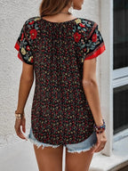 Printed Tie Neck Short Sleeve Blouse (2)