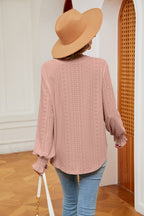 Notched Neck Flounce Sleeve Blouse (25)