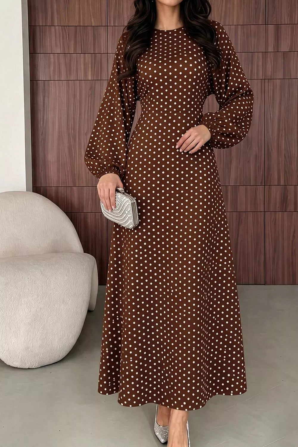 Polka Dot Long Sleeve Maxi Dress (15)