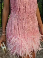 Fringe Feather Hem Mini Dress (2)