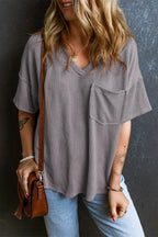 Textured V-neck Dropped Shoulder T-shirt (19)