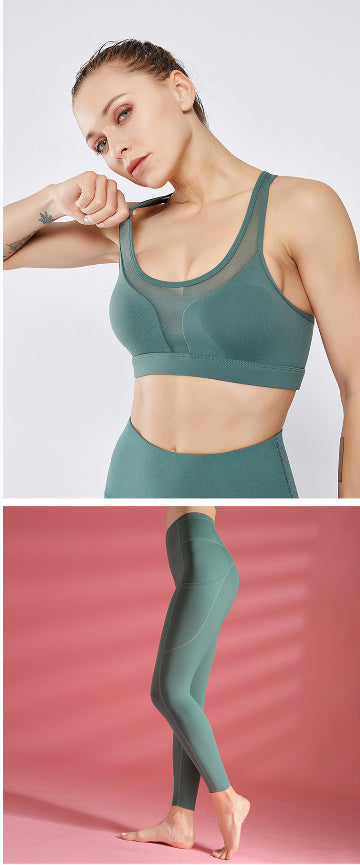 Sports Bra Shockproof Yoga Vest variant CJYDYDYD00748-Green set-S